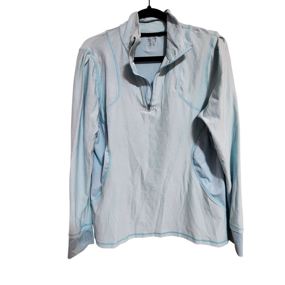 Champion Womens Light Blue 1/4 Zip Pullover Activewear Top XL With Mesh Panels &